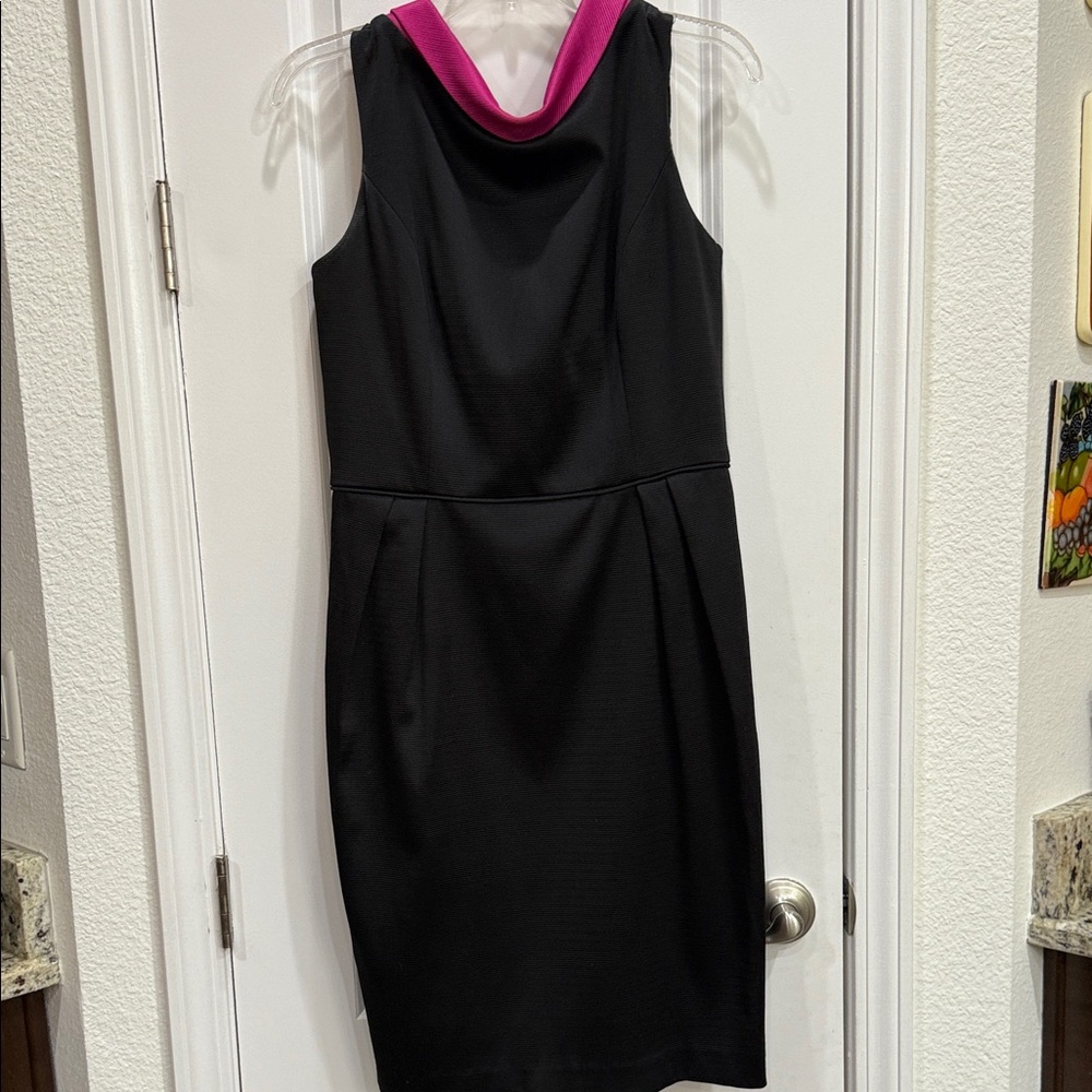 Maggy London Black Dress with Vibrant Pink Accent